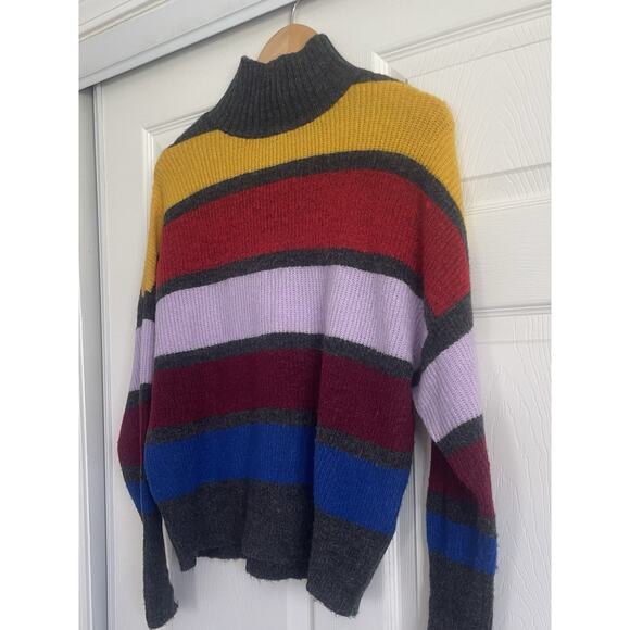 Express Color Block Stripe Mock Neck Sweater | Women Small | Retro 90s Sweater - Picture 4 of 6